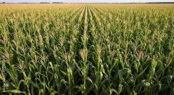 Fototapeta Drone view of a large corn plantation, corn neatly arranged with a background of large corn.