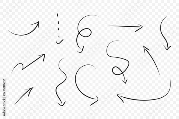 Fototapeta hand drawn arrows collection isolated on transparent background 