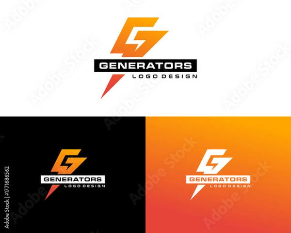 Fototapeta Dynamic G Lightning Bolt Logo for Generators Company Branding