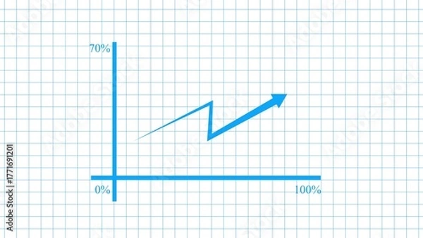 Obraz Hand drawn blue line graph showing upward trend and growth on a squared paper background