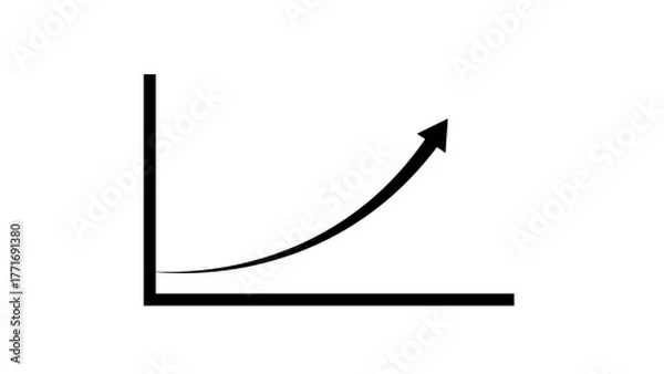 Obraz Simple black and white graph showing an upward trending curve with an arrow indicating growth and progress