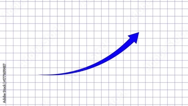 Fototapeta Blue upward trending arrow on a white grid paper background symbolizing growth and progress