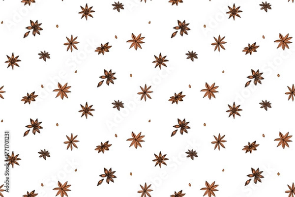 Obraz Airy light seamless pattern with spicy anise stars sparse on a white background