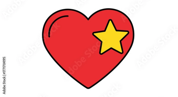 Fototapeta A vibrant red heart illustration adorned with a bright yellow star, symbolizing deep affection, cherished moments, and exceptional quality, perfect for expressing love and achievement