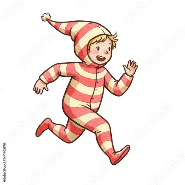 Obraz Joyful Child Adorned in Cozy Striped Pajamas Embarks on a Whimsical Adventure