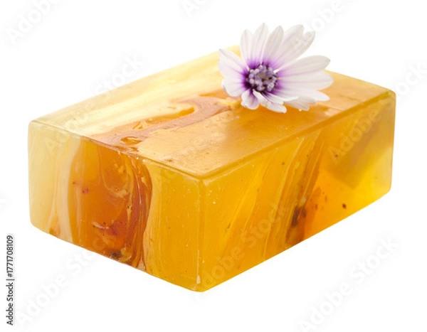 Fototapeta Yellow Essential Oil Soap Bar Isolated on White