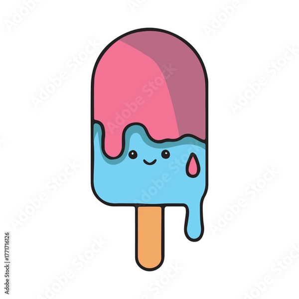 Obraz Kawaii Melting Popsicle Character Cartoon Illustration Summer Treat Design