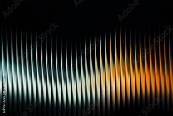 Obraz Abstract Modern Dark Background with Vertical Gradient distorted Stripes from Blue to Orange. Shiny reflective texture design with smooth flowing lines for digital art and wallpaper