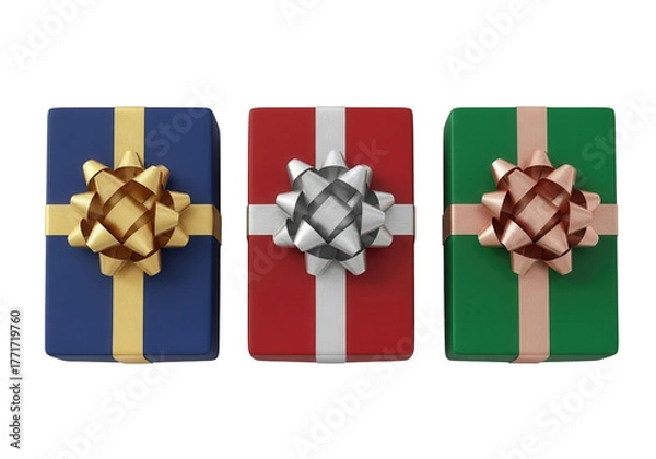 Obraz Three colorful gift boxes with ribbons and bows,perfect for christmas presents