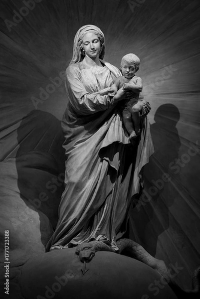 Obraz La Vierge à l'Enfant (The Virgin Mary with the Infant Jesus) by Jean-Baptiste Pigalle. Église Saint-Sulpice (The Church of Saint-Sulpice) in Paris.