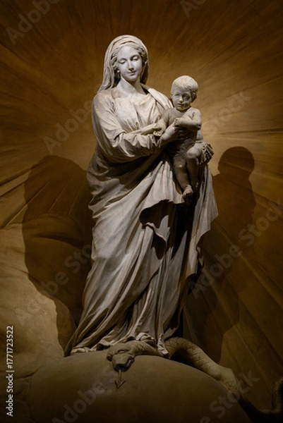 Obraz La Vierge à l'Enfant (The Virgin Mary with the Infant Jesus) by Jean-Baptiste Pigalle. Église Saint-Sulpice (The Church of Saint-Sulpice) in Paris.