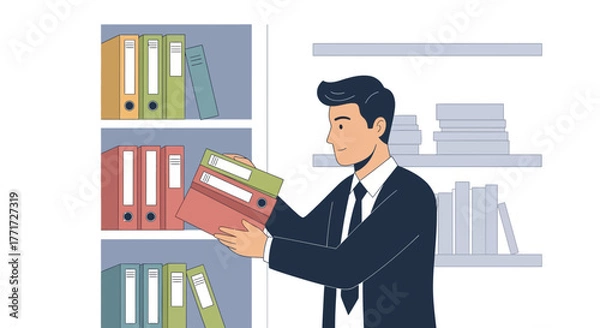 Fototapeta Professional Businessman Examining Documents In A Modern Office Setting And Workspace