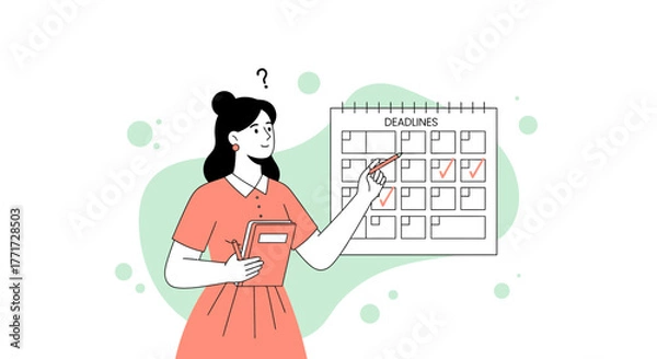 Fototapeta Woman Analyzing Calendar with Deadlines and Planning Important Tasks and Events