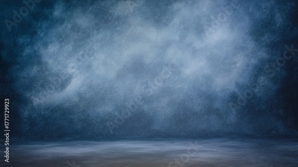 Fototapeta modulation. Traditional painted canvas backdrop with dramatic blue tones and textured fabric surface. event programs, museum guides, designed for cultural heritage projects and event programs.