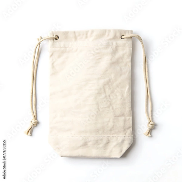 Fototapeta A simple, natural-colored canvas drawstring bag mockup, perfect for eco-conscious branding.