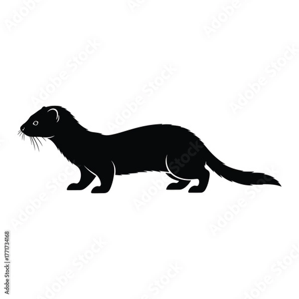 Fototapeta Silhouette of a ferret, capturing its sleek body and curious posture in a minimalist design, perfect for pet or wildlife themes