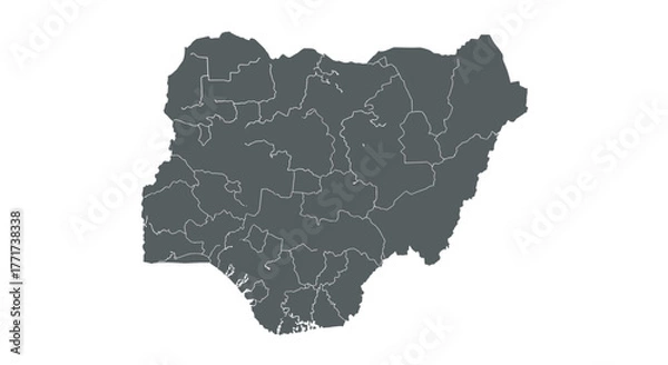 Fototapeta Simplified outline map of nigeria with state boundaries