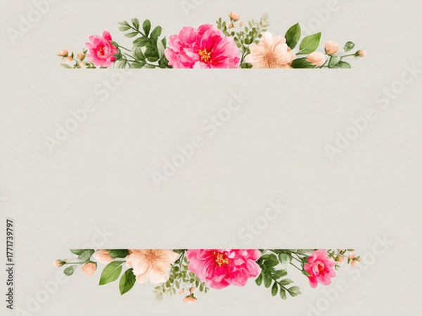 Obraz 花柄のフレーム　グレーの背景