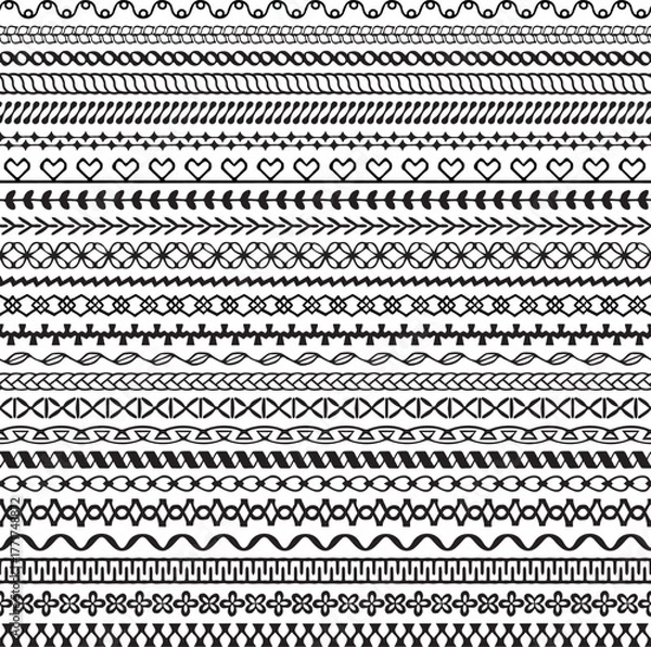 Obraz Black Hand Drawn Embroidery Stitch Border Patterns