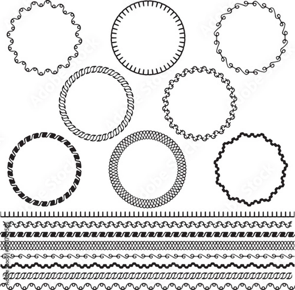 Obraz Hand Drawn Embroidery Circle Frames and Border Patterns