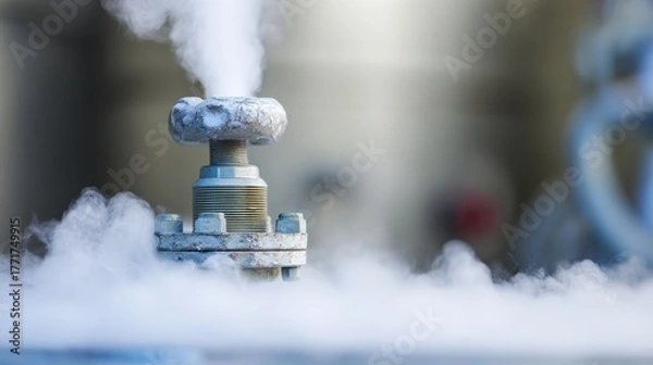 Fototapeta boiler. Industrial boiler safety valve releasing high-pressure steam, white vapor column. safety posters, maintenance manuals, designed for industrial assembly lines and welding operations.