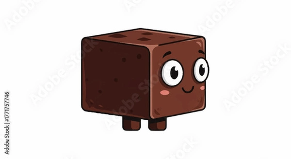 Fototapeta Adorable cartoon brownie character with happy expression, perfect for food branding, baking promotions, and sweet treats marketing campaigns.