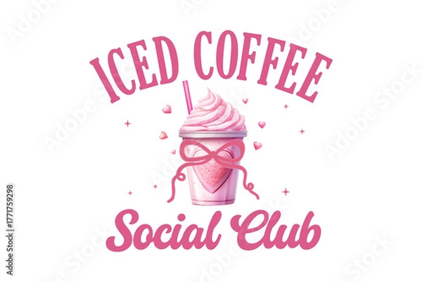 Obraz Iced Coffee Social Club' Est 2026 Coquette Style Emblem for Girly T-shirt Print Sublimation Design