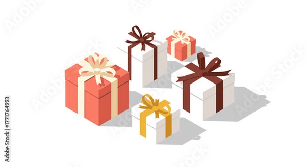 Obraz Colorful gift boxes with bows in isometric style