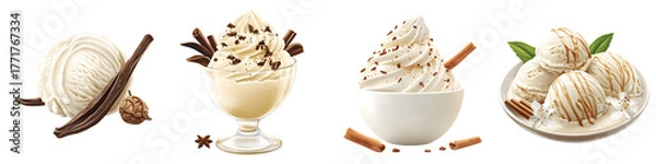 Fototapeta Vanilla ice cream – A creamy frozen dessert flavored with vanilla. Isolated on Clear White Background Highly Detailed