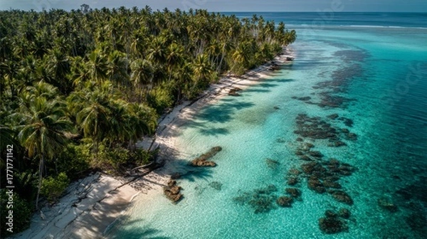 Fototapeta Aerial view of a beautiful beach with crystal clear waters