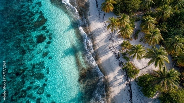 Obraz Aerial view of a beautiful beach with blue sea water