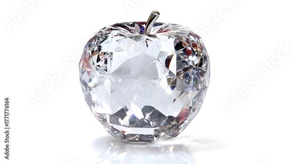 Obraz Crystal apple made of sparkling diamond, symbolizing luxury, perfection, and valuable ideas, isolated on a white background
