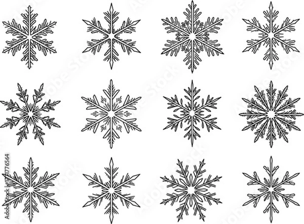 Obraz Snowflake silhouette vector illustration, winter decoration artwork, festive holiday design, seasonal ornament graphic, geometric ice crystal pattern, cad drawing flat vector illustration
