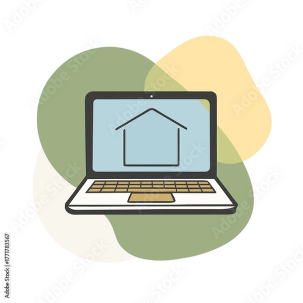 Fototapeta Digital illustration of a modern laptop displaying a simple house icon on its screen isolated on white background
