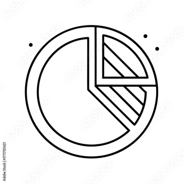 Fototapeta Stylized black and white outline of a pie chart graphic with distinct segments isolated on white background