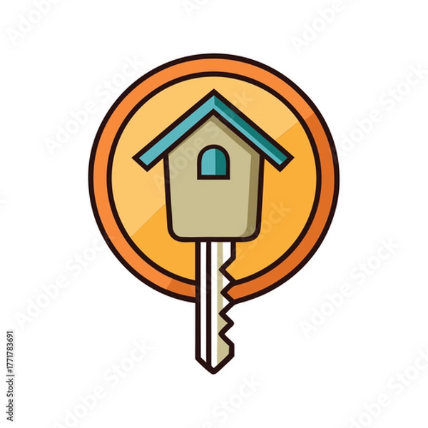 Fototapeta Creative illustration of a house shaped key symbolizing home ownership and security isolated on white background