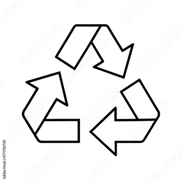 Fototapeta White three arrow symbol representing recycling and sustainability isolated on white background