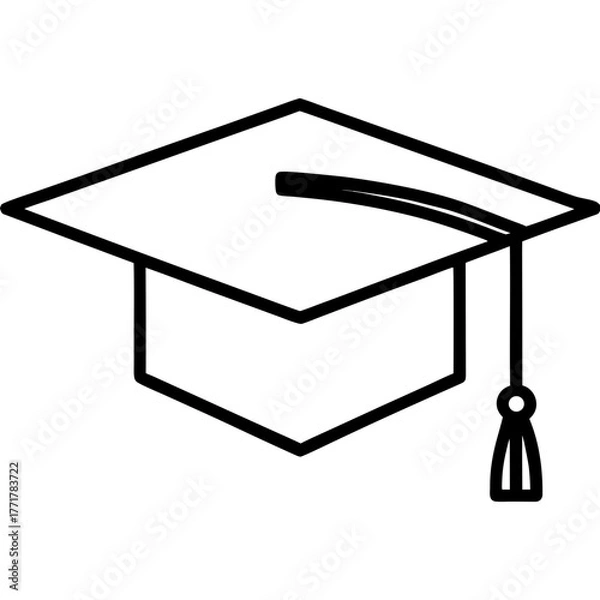 Fototapeta A simple black outline of a graduation cap with a tassel isolated on white background