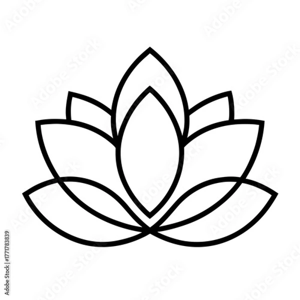 Fototapeta Stylized white lotus flower symbol with petals and outline isolated on white background
