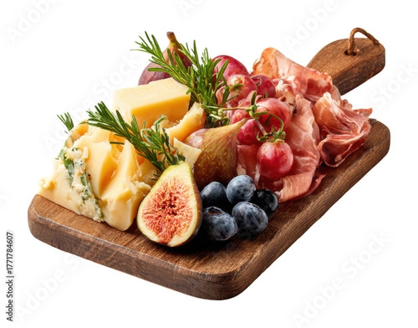 Fototapeta Delicious charcuterie board with fruits and cheeses home isolated on transparent background