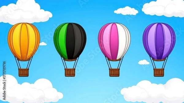 Obraz Colorful Hot Air Balloons Soaring in a Blue Sky with Clouds