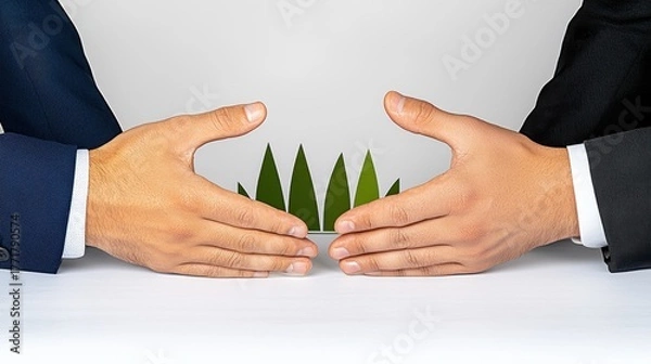 Obraz Business Partnership Protecting Nature Hands Forming a Protective