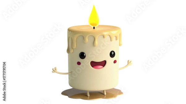 Obraz Cute candle character with a happy face isolated on transparent background