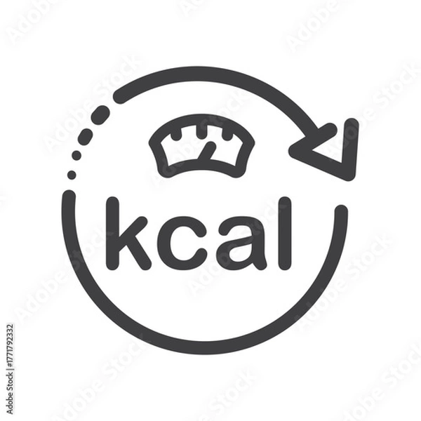 Fototapeta Kcal symbol, logo for fat burning design, food product. Symbol with measuring, icon
