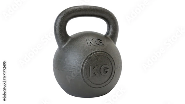 Obraz Black kettlebell for weightlifting isolated on transparent background in studio shot