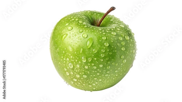 Obraz Fresh green apple with water drops isolated on transparent background