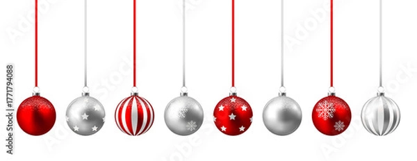 Obraz Silver and red christmas balls with shadow	