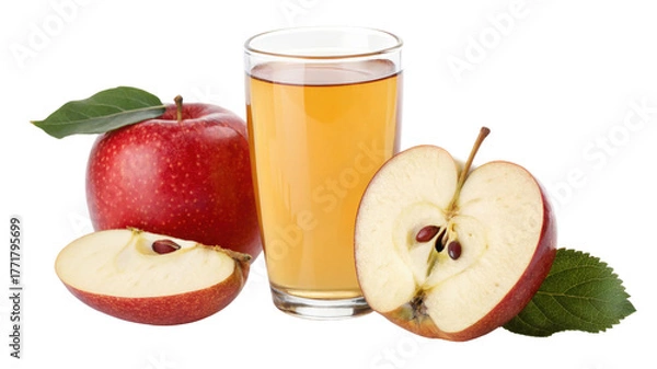 Obraz Glass of apple juice with fresh apples isolated on transparent background