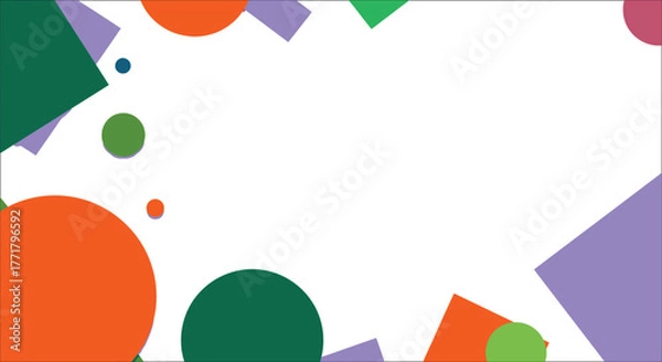 Fototapeta Abstract Geometric Shapes Background Template. Modern design with copy space, circles, and squares in orange, green, and purple.