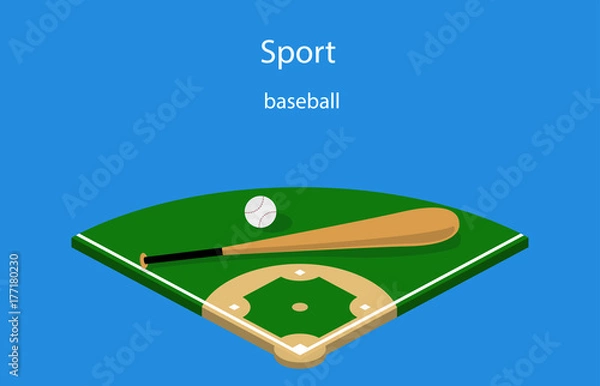 Fototapeta Isometric 3D vector illustration baseball field with a bat